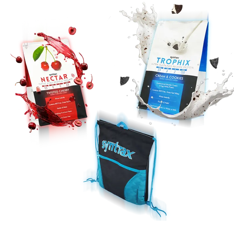 Nectar Twisted Cherry, Trophix Cream & Cookies, Syntrax AeroBag