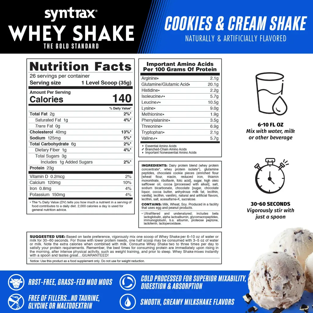 Nutrition Facts Whey Shake Cookies & Cream Shake 2lb.webp