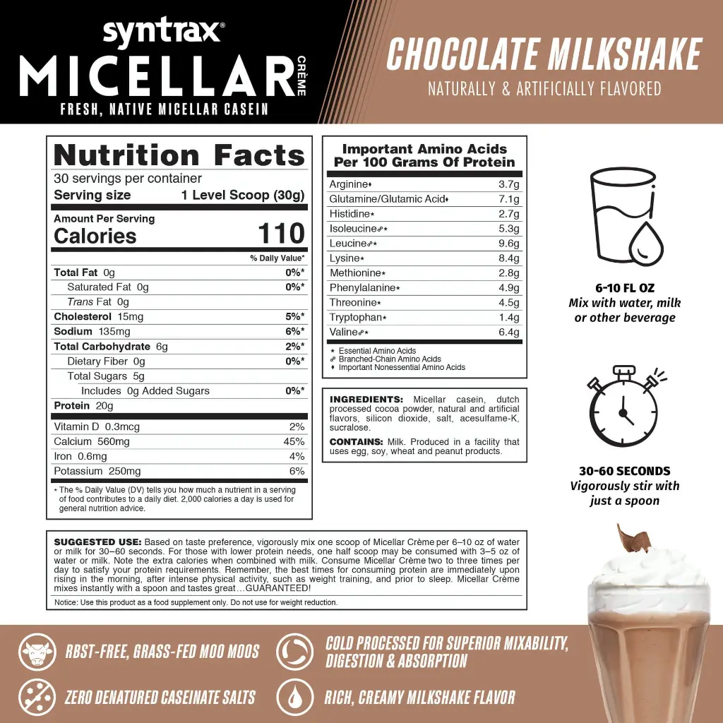 Nutrition Facts Micellar Creme Chocolate Milkshake 2lb.webp